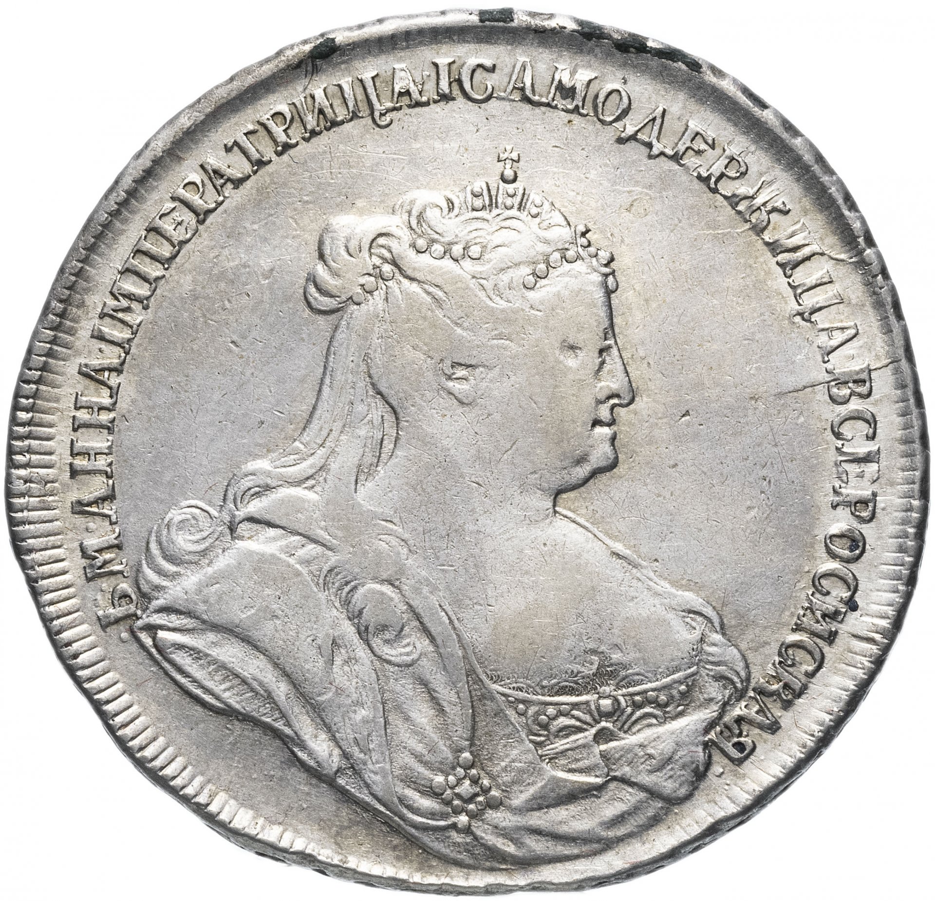 1 рубль 1738 петербургский тип, без обозначения монетного двора, орел петербургского типа, крест державы не касается крыла