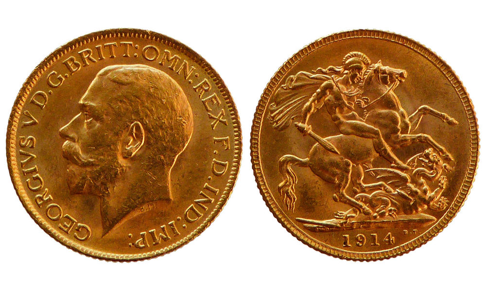 Золотая монета Великобритании - "Соверен Георга V", 1911-1936 г.в.