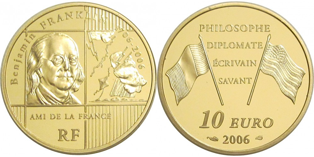 Золотая монета Франции - «Бенджамин Франклин», 2006 г.в.