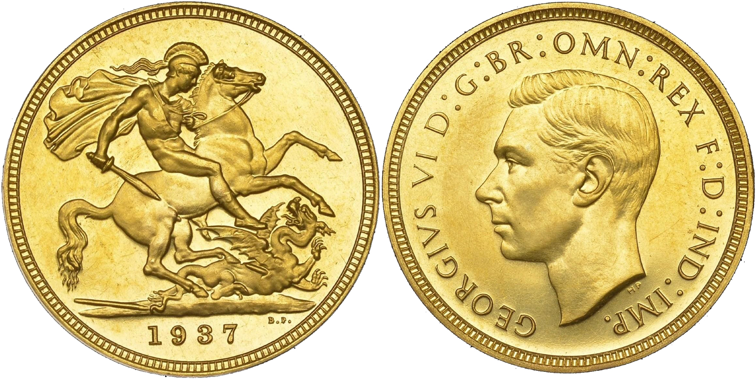 Золотая монета Великобритании - "Соверен Георга VI", 1937